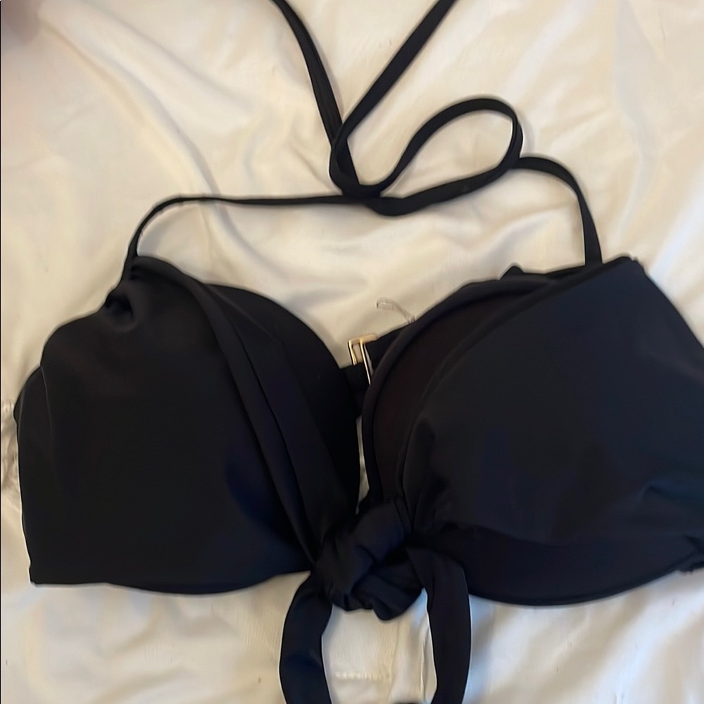Victoria Secret Black Tie-Front Bikini Swim Top 32DDD